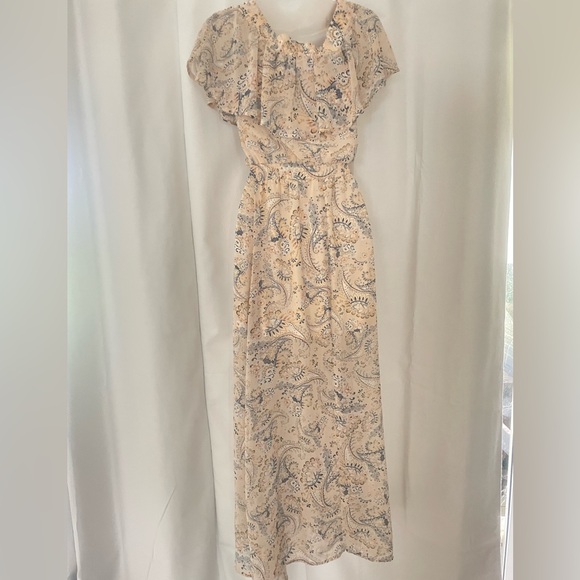 Y2K  Cream and Blue paisly floral  Maxi Dress XXS - Picture 4 of 6